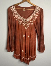India Boutique Women’s Boho Rayon V-Neck Embroidered Pullover Top Free Size