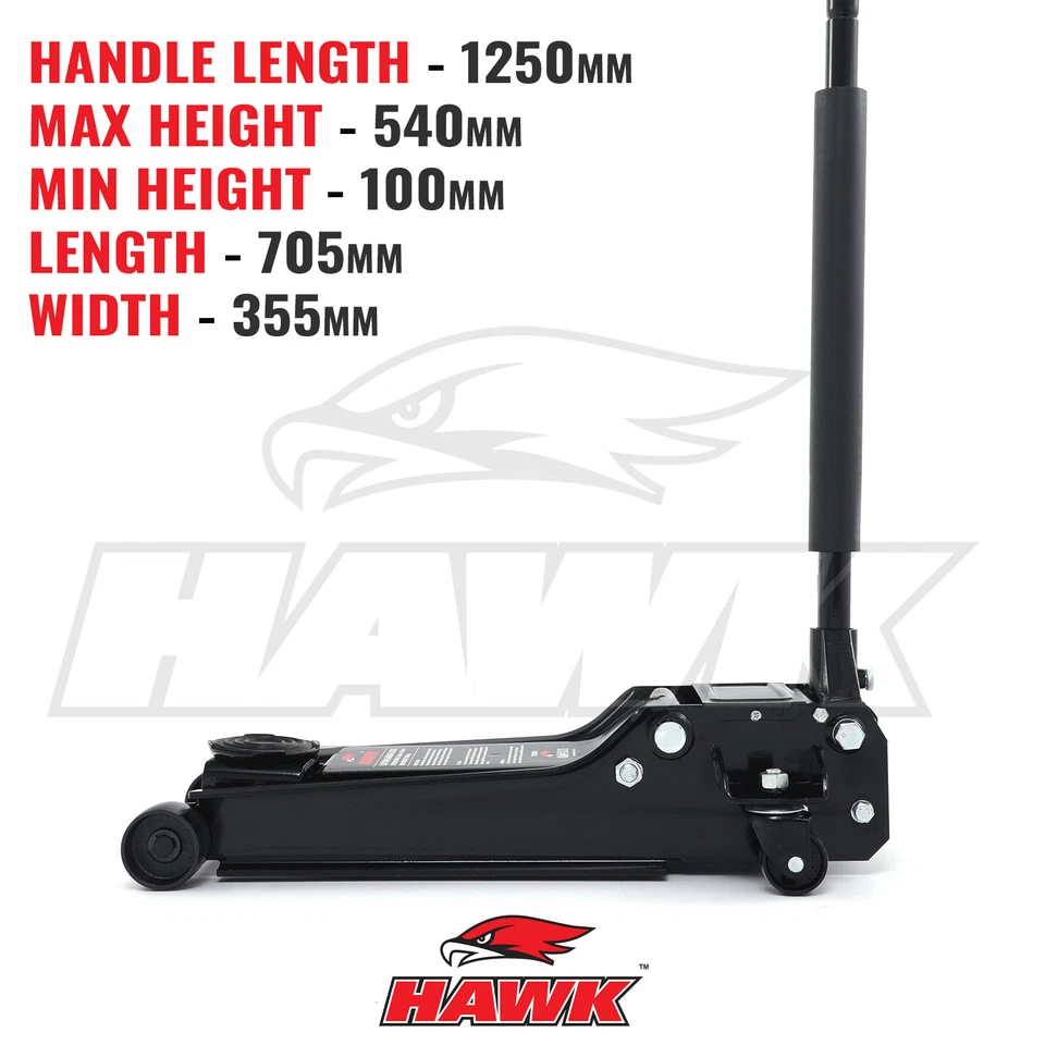 HAWK 3T 3 TONNE LOW PROFILE CAR TROLLEY JACK KIT WITH CREEPER & 4 AXLE STANDS - Image 3 of 4