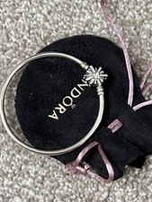Pandora Sterling Silver Bracelet Snowflake Clasp, Solid Bangle
