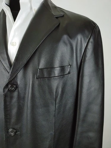 Stafford Leather Blazer Men's Large Black Genuine 3-Button Sport Coat Jacket 44R image 10