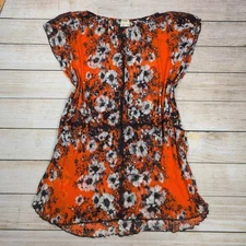FUZZI Orange Floral Print oversized Top Women's Size M Sheer Italian beach cover