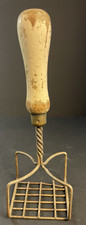 Vintage Steel Potato Masher w/ Wooden Handle 1930s American 9"