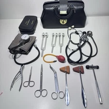 Antique Doctor's Bag with Medical Tools W/ Keyed Locks Littman Stethoscope