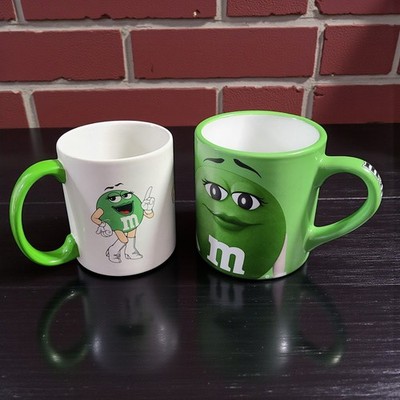 M&Ms Mug Green Character Ceramic Coffee Cups Official Licensed Mars Lot of 2