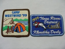 LOT OF 2 1999 PATCHES - 3 Rivers District Klondike Derby & Camp Westwind 1999!