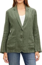 VELVET By Graham & Spencer Lenny Heavy Linen Blazer Cypress S $269 H13