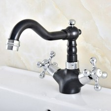 Silver  Black Brass Double Handle Kitchen Mixer Tap Bathroom Sink Faucet 2nf483