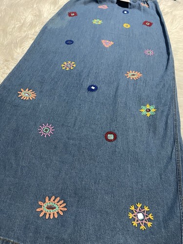 ZARA Women's Embroidered Denim Halter Midi Dress Sequins Embroidered - Size XS - Picture 6 of 15