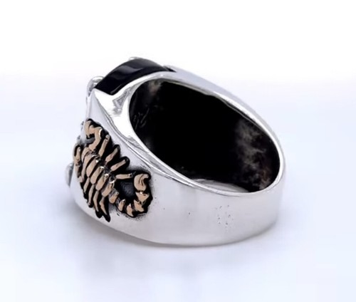 925 ECHT SILBER, GOLD pl. Massiver Herren Skorpion Ring Siegelring Gr. 60, 63 - Bild 12 von 13