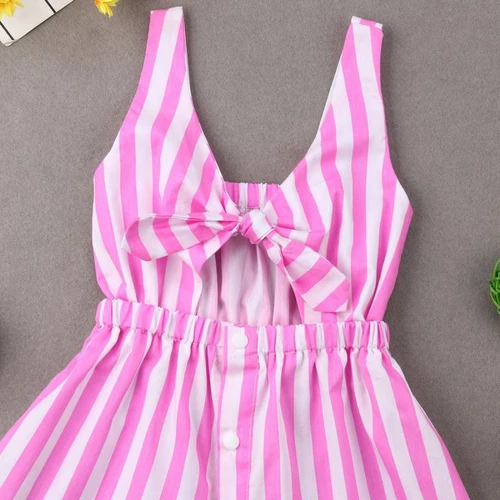 Vestido Madre Hija Verano Rosa Rayas Familia A Juego Mamá Niñas Bebé Gemelos*/ - Imagen 5 de 7