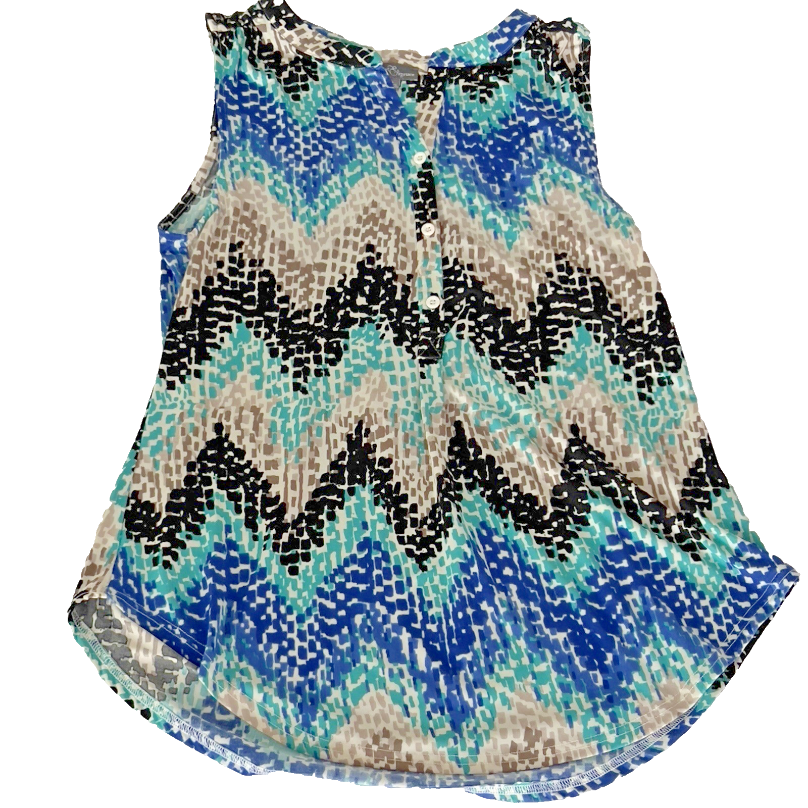 Market & Spruce Womens Sleeveless Blue Beige Multi Color Rayon Blend Top Size L