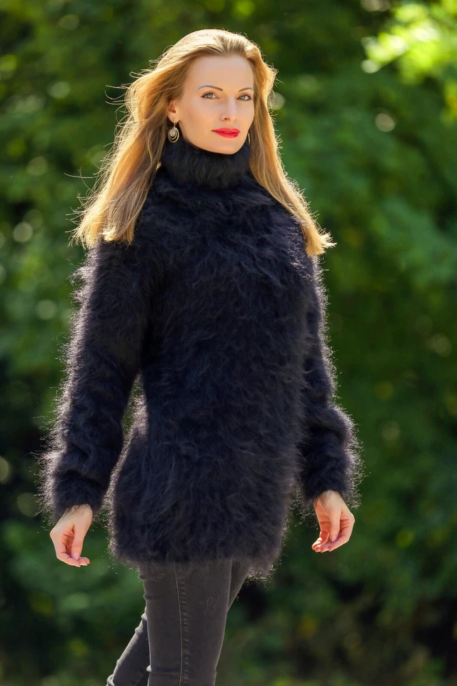 Suéter Mohair Ligero Cuello Tortuga Top Difuso Sexy Túnica Esponjosa Jersey SUPERTANYA Foto 4 de 4