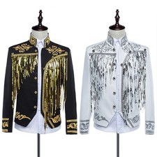 Mens Embroidered Sequin Suit Jacket Stage Performance Tunic Party Show Top