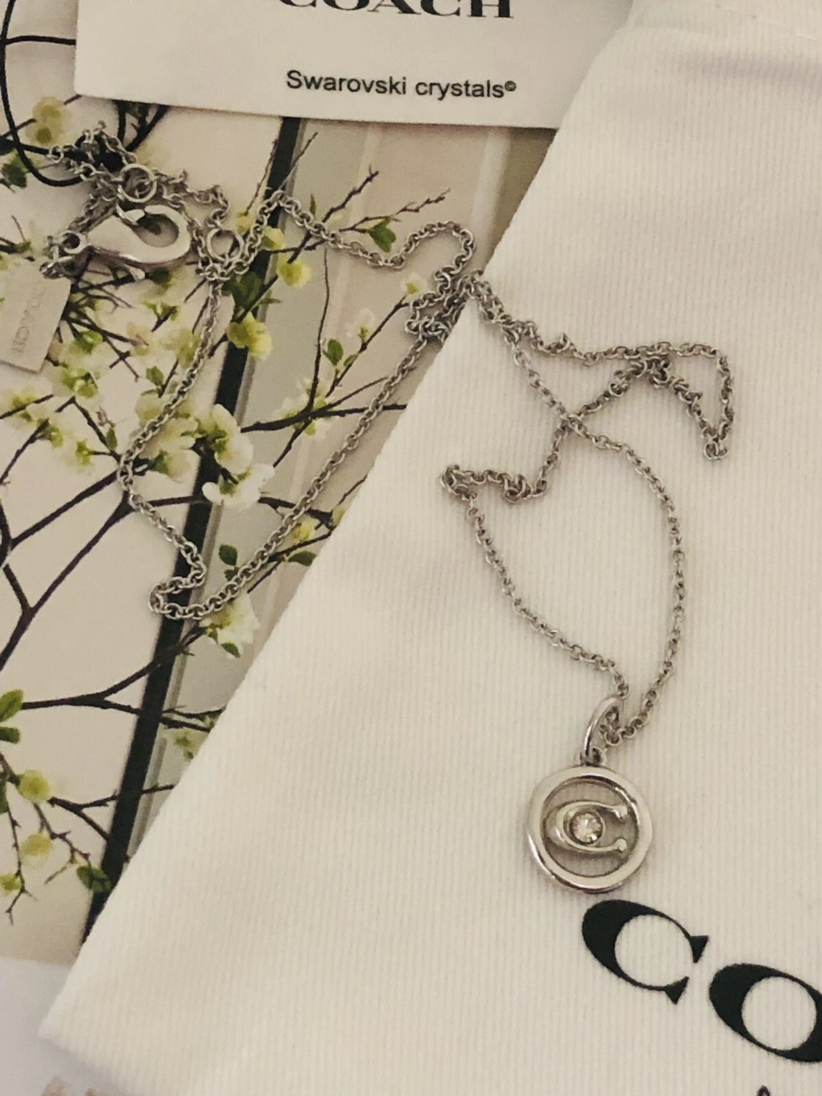 Collana Coach Cristallo Swarovski Firma C Charm Starter Catena Link Ciondolo 