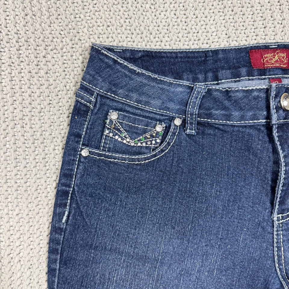 Один 5 один джинсовые шорты 8 свернутый манжеты 7» со стразами блестящий Western Cowgirl Y2K 90-х - Изображение 3 из 4