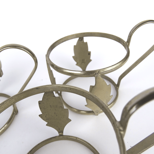 6x Tee Glashalter mit Jenaer Glass, Blatt-Dekor Metall vernickelt, Jugendstil - Bild 10 von 12