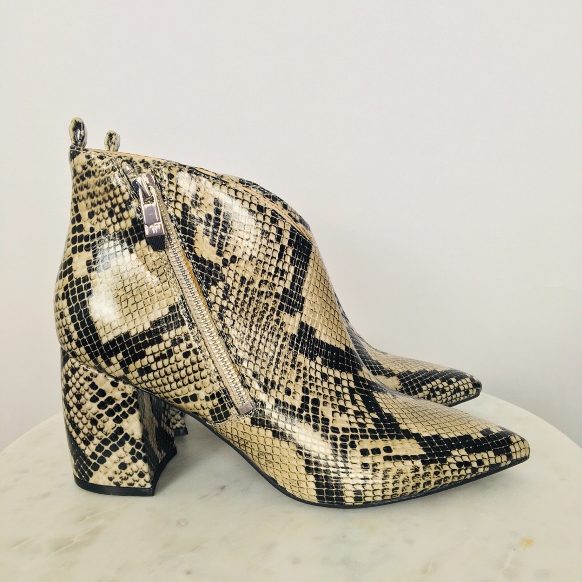 Marc Fisher Women's Retta Booties NWOB Snake Print Block Heel