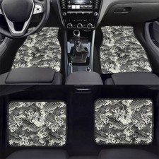 4pcs Jdm Sakura Wave Black Fabric Floor Mats Interior Carpets Universal