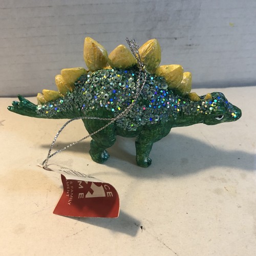 Dinosaurier Weihnachtsschmuck Stegosaurus grün Glitzer Harz Neu mit Etikett - Bild 3 von 8