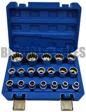 19pc 1/2" DR. Spline Socket Set (Metric) 12-Point Gear Wall Rounded 8-32mm