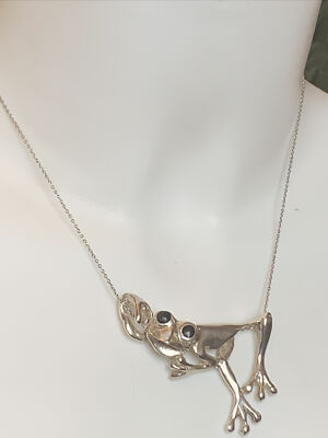 Sterling Splitter Frosch Emaille 2'' Anhänger Halskette 18'' 925 Kette