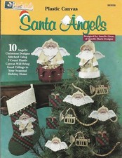 USED SANTA ANGELS CHRISTMAS STOCKING 10 DESIGNS PLASTIC CANVAS PATTERN BOOK