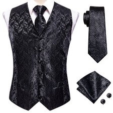 Mens Waistcoat Black Vest Regular Fit Wedding Formal Casual Gilet Suit Tops