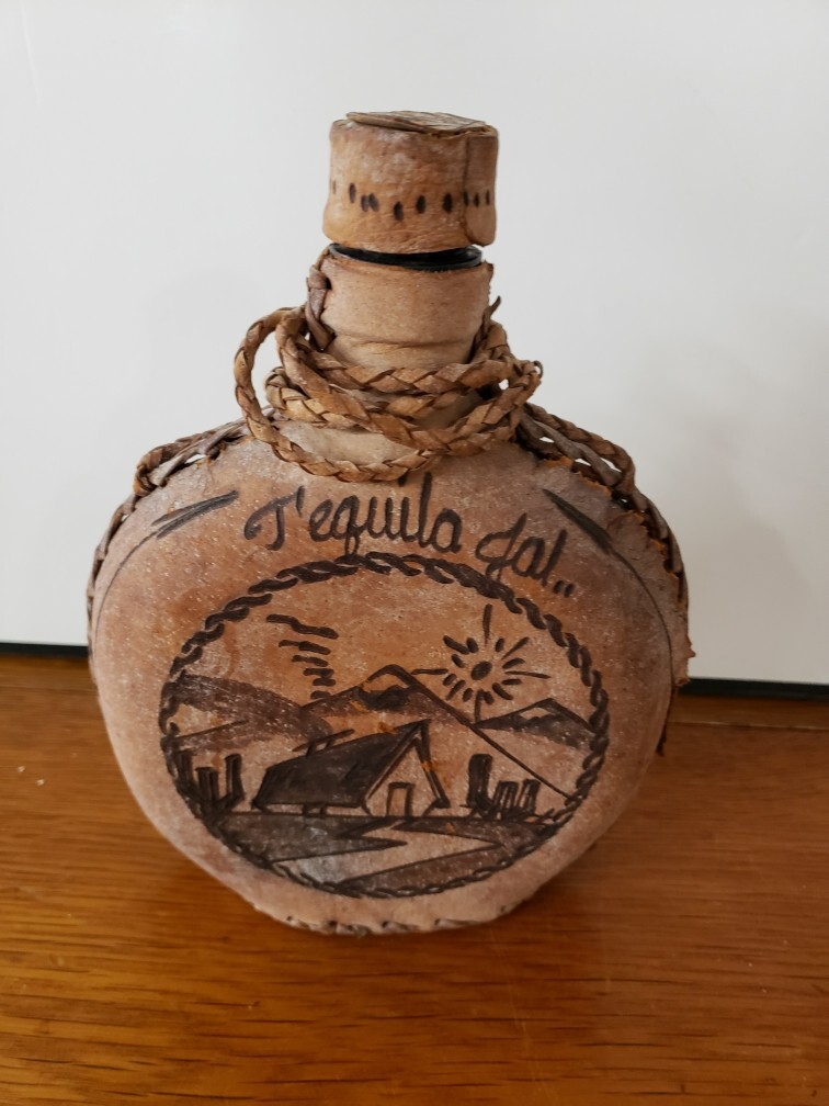 Vintage Leather Covered Tequila Flask Canteen
