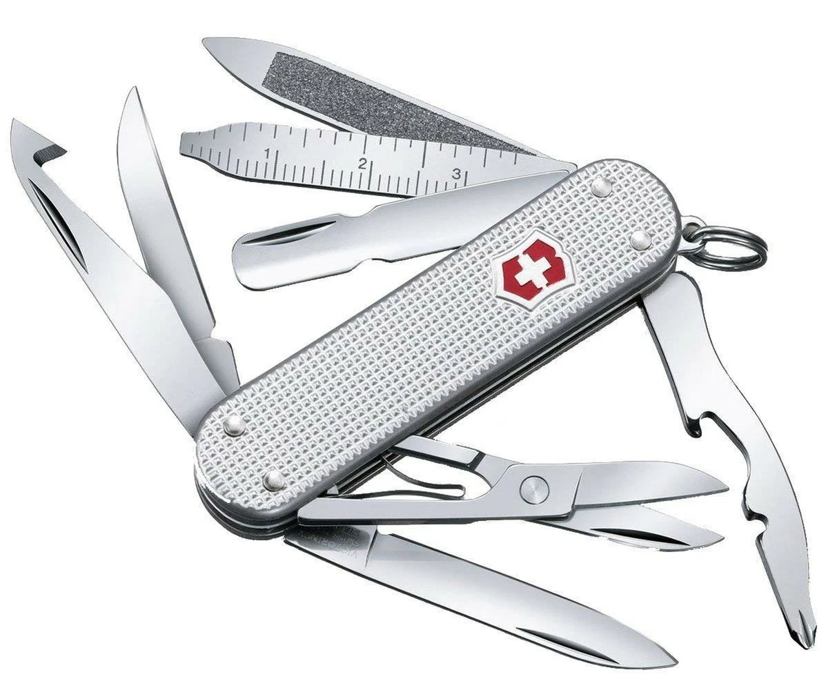 Victorinox Mini Champ Silver Alox - Swiss Army Pocket Knife 58 mm - 14  Tools