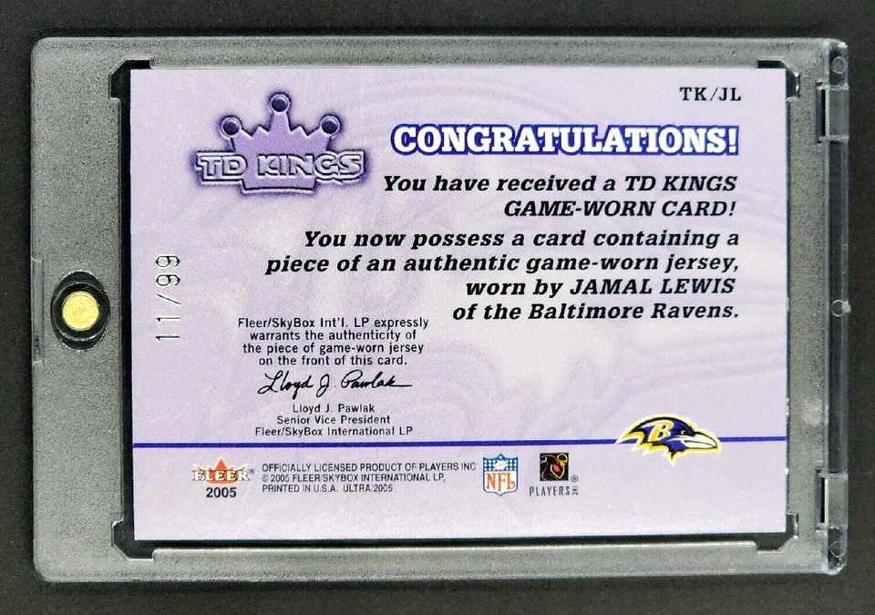 2005 Fleer Ultra TD Kings Silver GU Jersey #TK/JL Jamal Lewis /99 Game Used Card - Image 2 of 4