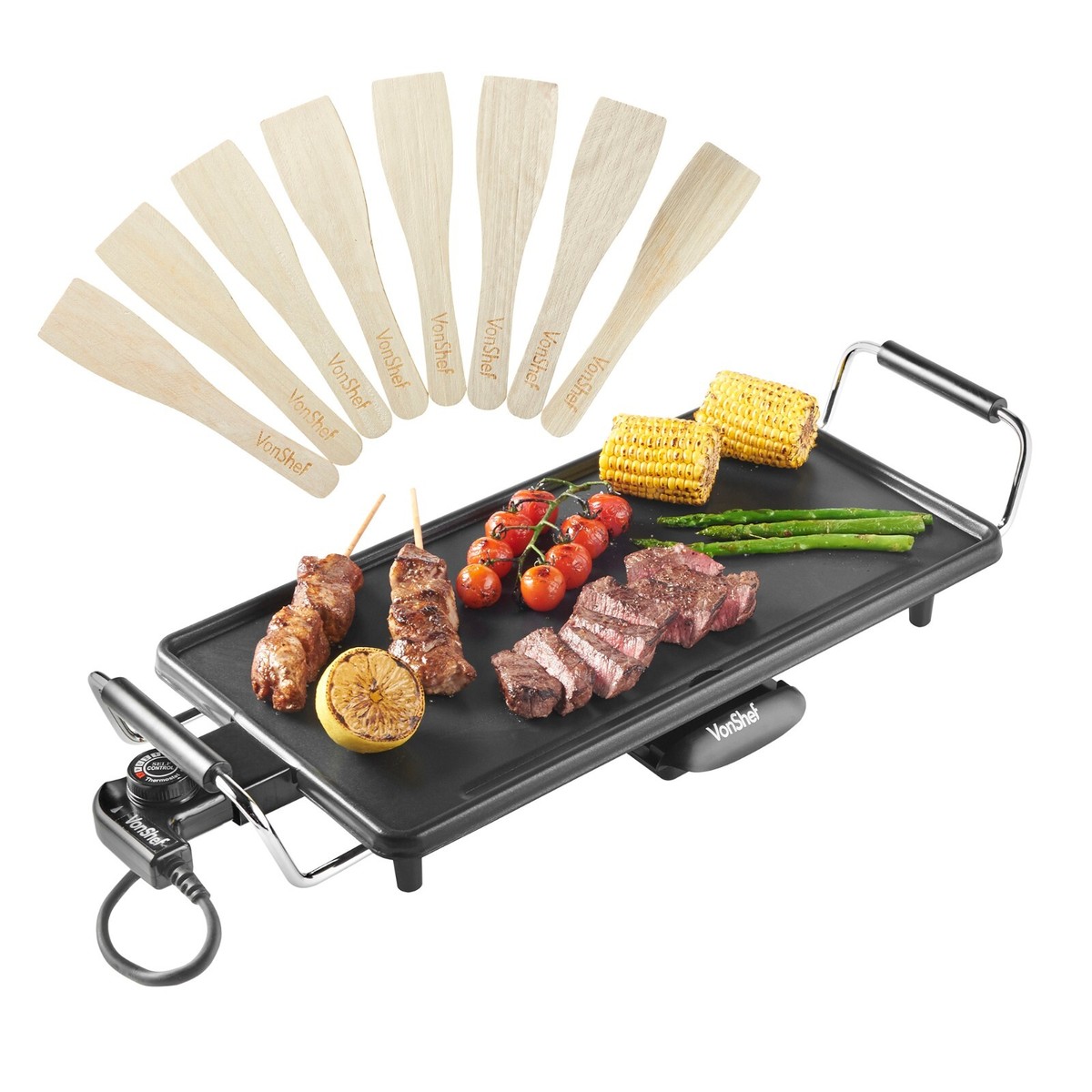 VonShef Electric Large Teppanyaki Table Top Grill Griddle Plate BBQ  43x23cm