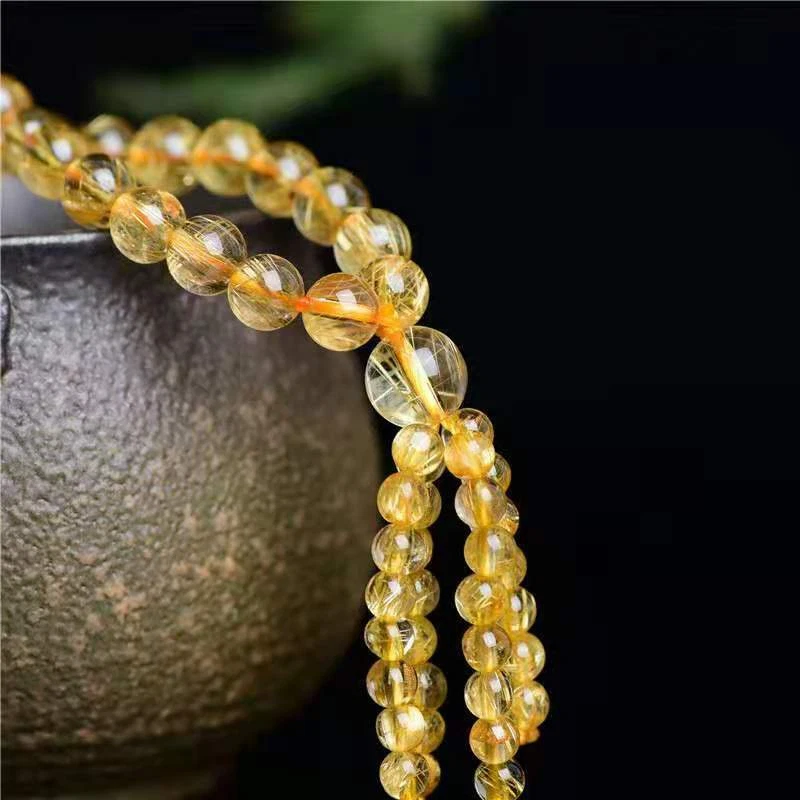 Natural Gold Rutilated Quartz Crystal Round 108Prayer Beads Bracelet AAAAA - Image 4 of 4