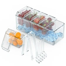 Ice Chilled Box Condiment Caddy Serving Tray Bar Garnish Holder Bin Container US