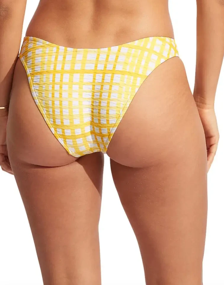 Parte inferior de biquíni feminina Seafolly Amalfi xadrez amarelo hipster L101534 tamanho EUA 4 - Imagem 2 de 4