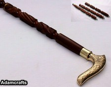 Solid Brass Handle Antique Style Derby Designer Wooden Walking Stick Cane 3 Fold