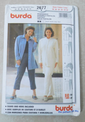 Burda Pattern 2677 Women's Pantsuit Ensemble Sizes 18-28, UNCUT