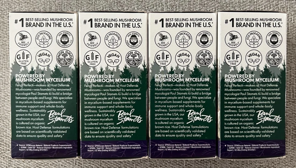 Pacote com 4 Host Defense Lions Mane 60 cápsulas suporte nervoso memória validade 10/25 aumento cerebral - Imagem 4 de 4