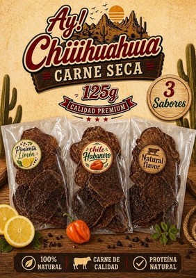 AY! Chihuahua Carne Seca de Res con Chile Habanero,Sabor Natural, Pimienta Limon