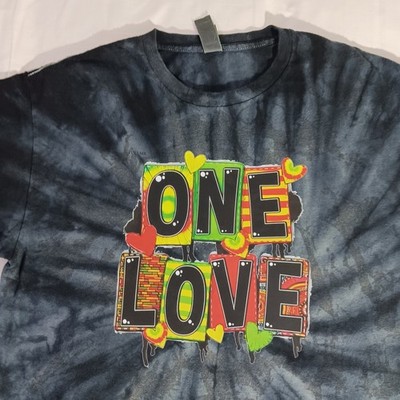 Tie Dye T-shirt Adult Medium Black Spiral ''One Love'' Funny Cotton Unique New