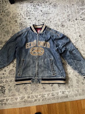 Ecko Unlimited Denim Jacket Mens Distressed Size S/M Vtg Y2K 90s Streetwear