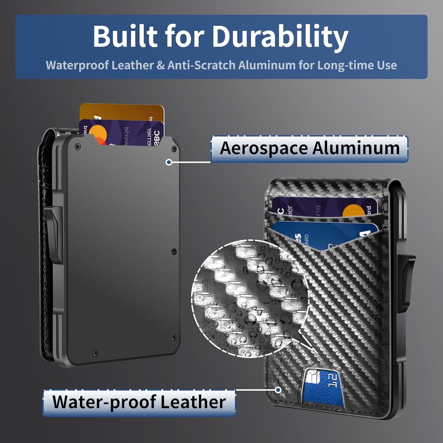 Men's Slim PopUp Bifold Carbon Fiber Wallet, RFID Blocking, Money Clip, Men Gift