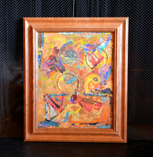 Colorful Mixed Media Collage - "Golden Rings" - Jacqueline Herst Prescott Az. Colorful Mixed Media Collage - "Golden Rings" - Jacqueline Herst Prescott Az.
