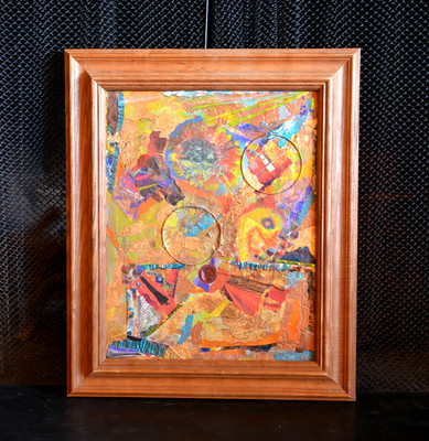 Colorful Mixed Media Collage - ''Golden Rings'' - Jacqueline Herst Prescott Az.