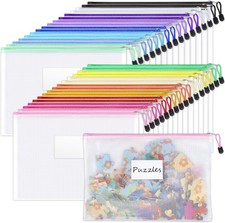 32 Pack Mesh Zipper Pouch Bags, A4 Letter Size, Zipper Bags with Label Pocket,
