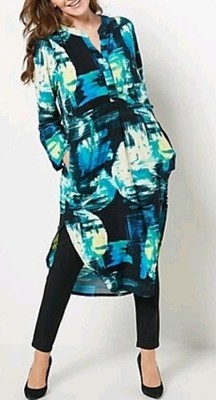 Attitudes by Renee Caftan Dress Blue Watercolor Illusions Sz S