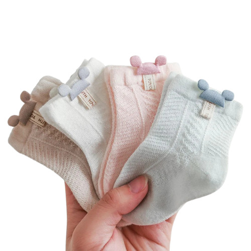 Baby Socks 4 Pairs Soft Thin Breathable Mid Tube Newborn to Toddler Socks