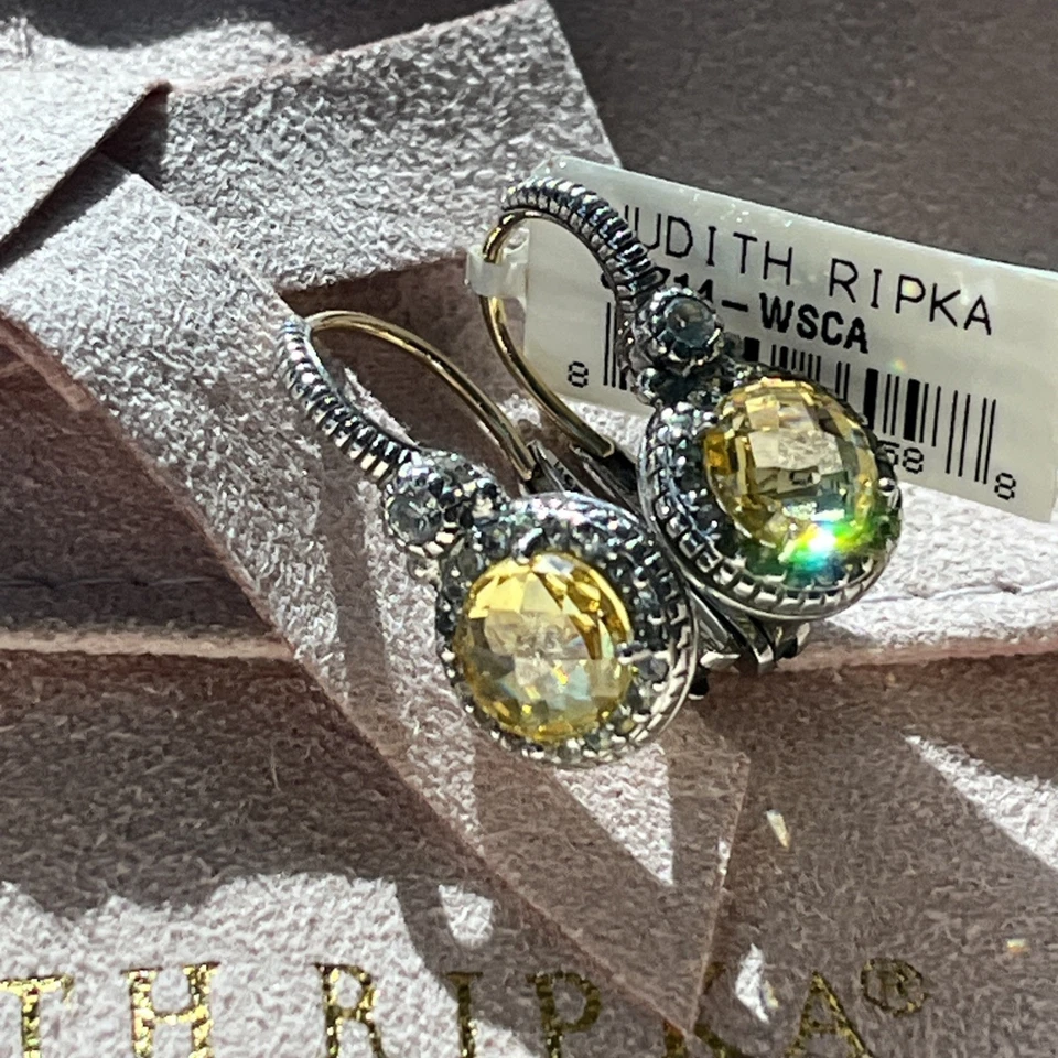 PENDIENTES JUDITH RIPKA SS/18K CRISTAL CANARIO ZAFIRO BLANCO PALANCA TRASERA; BOLSA NUEVA EN CAJA Foto 3 de 4