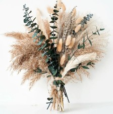 Green Pampas Grass Boho Bouquet   Exquisite Lavender and Eucalyptus Dried Flower