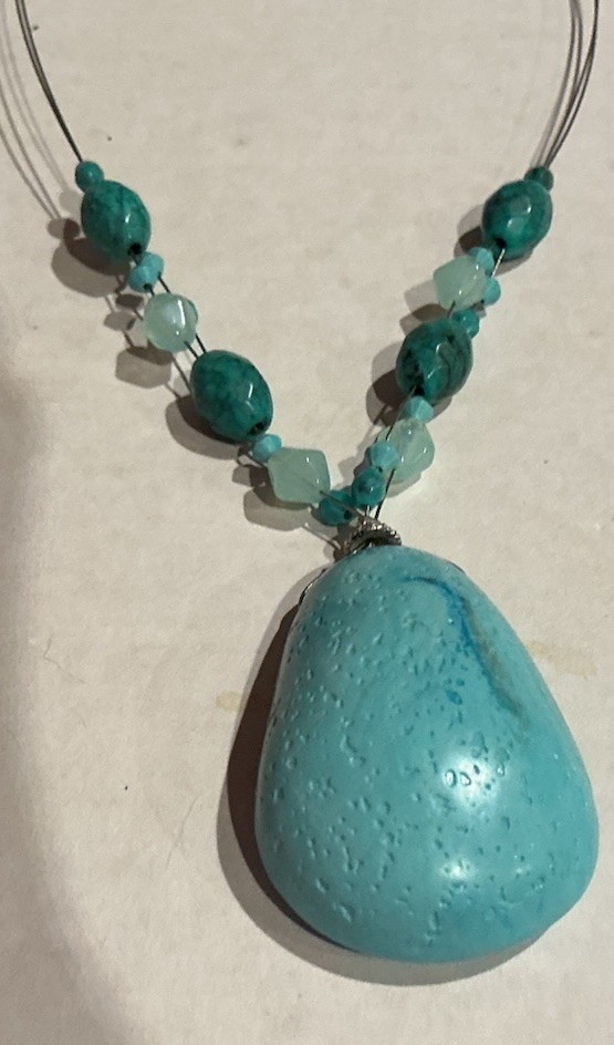 Silver Tone Statement Necklace Amazonite Drop Pen… - image 2