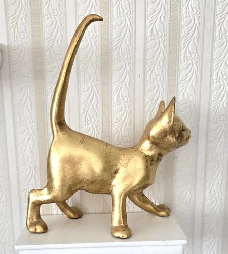 Vtg Anthony Freeman Mcfarlin Cat Gold Leaf Pottery Mid Century Retro Signed 1977